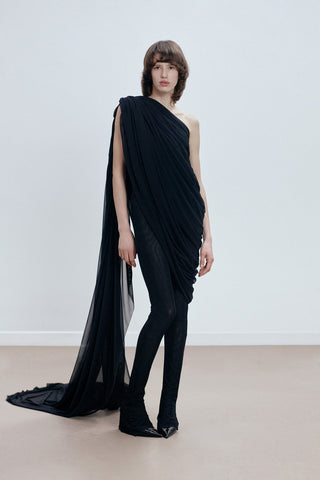 DRAPED ONE-SHOULDER JUMPSUIT IN TULLE