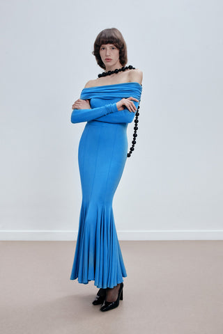 OFF-SHOULDER MIDI DRESS IN VISCOSE-JERSEY