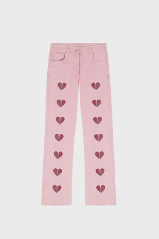 CRYSTAL-EMBELLISHED STRAIGHT-LEG JEANS IN ACID-WASH DENIM