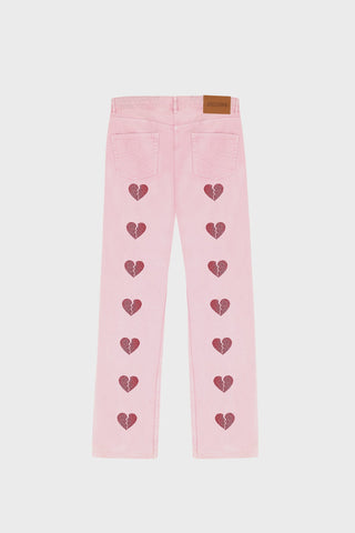 CRYSTAL-EMBELLISHED STRAIGHT-LEG JEANS IN ACID-WASH DENIM