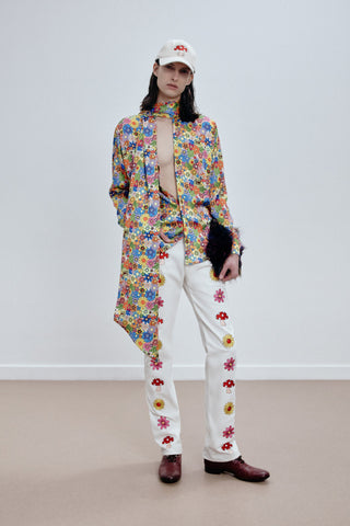 FLORAL-EMBROIDERED STRAIGHT-LEG JEANS IN RAW DENIM