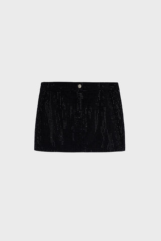 CRYSTAL-EMBELLISHED MINI SKIRT IN RAW DENIM