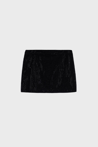 CRYSTAL-EMBELLISHED MINI SKIRT IN RAW DENIM