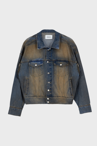 DOUBLE-ARMHOLE OVERSIZED JACKET IN SAND-WASHED DENIM