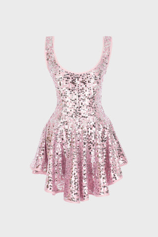 PANELED MINI DRESS IN SEQUIN-EMBELLISHED TULLE