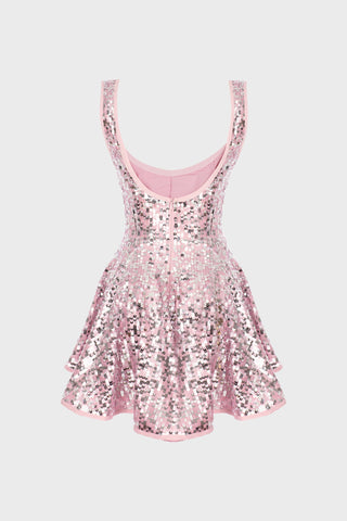 PANELED MINI DRESS IN SEQUIN-EMBELLISHED TULLE