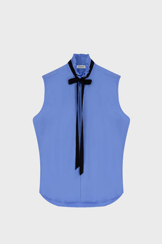 TAILORED RUFFLED-NECK SHIRT IN COTTON-SATIN