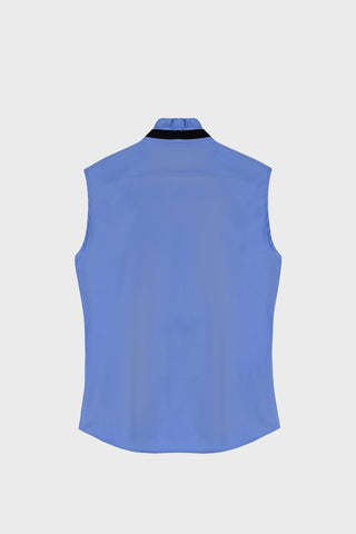 TAILORED RUFFLED-NECK SHIRT IN COTTON-SATIN