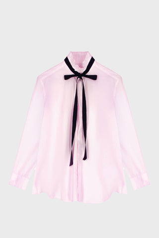 TAILORED RUFFLED-NECK SHIRT IN COTTON-SATIN
