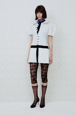 TAILORED RUFFLED-NECK SHIRT IN COTTON-SATIN