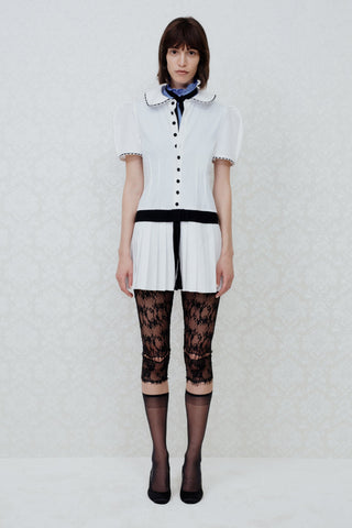 TAILORED RUFFLED-NECK SHIRT IN COTTON-SATIN