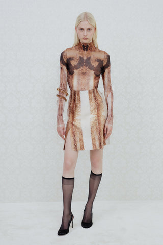 TAILORED MINI SKIRT IN PRINTED-SATIN