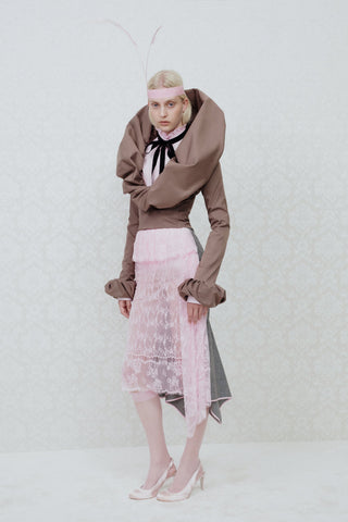 TAILORED RUFFLED-NECK SHIRT IN COTTON-SATIN