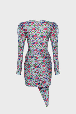 DRAPED MINI DRESS IN PRINTED STRETCH-JERSEY