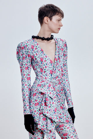 DRAPED MINI DRESS IN PRINTED STRETCH-JERSEY
