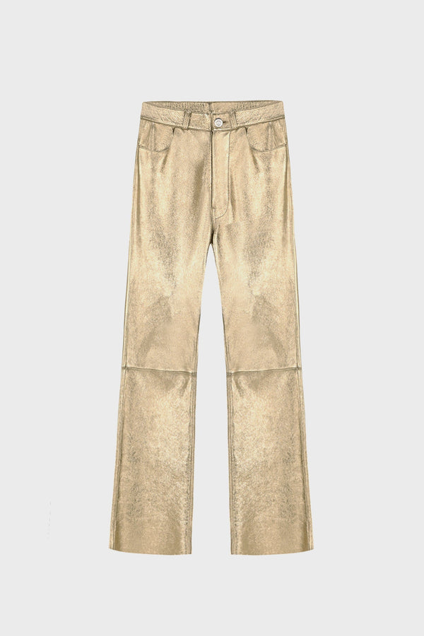 WIDE-LEG GOLD PANTS IN LAMBSKIN