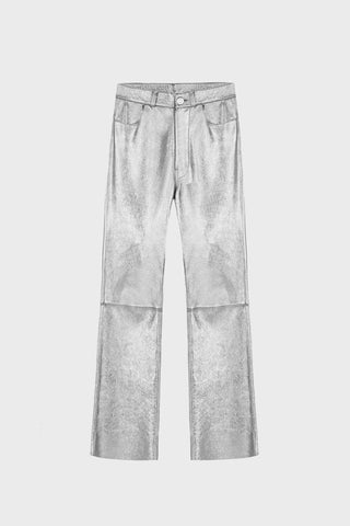 FLARED SILVER LEATHER PANTS GENERATION78