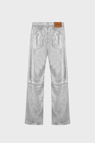 FLARED SILVER LEATHER PANTS GENERATION78