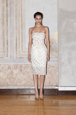HAND-EMBELLISHED MIDI DRESS IN PRINTED-COTTON