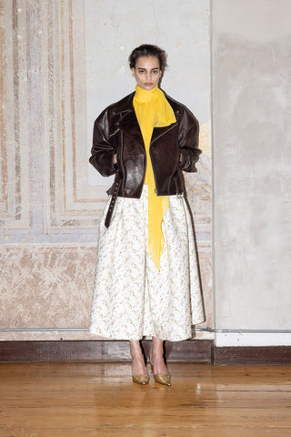 HAND-PLEATED MIDI SKIRT IN PRINTED-COTTON
