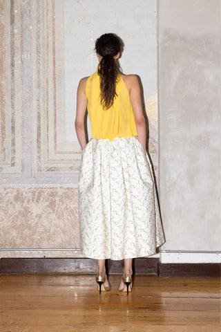 HAND-PLEATED MIDI SKIRT IN PRINTED-COTTON