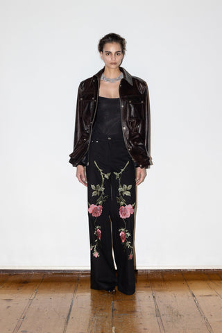EMBROIDERED WIDE-LEG PANTS IN RAW-DENIM