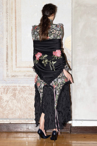 TAILORED PANELED SKIRT IN BROCADE AND SATIN