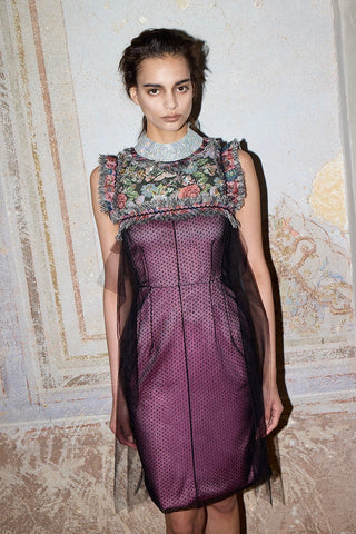 HAND-EMBELLISHED MIDI DRESS IN BROCADE AND SATIN