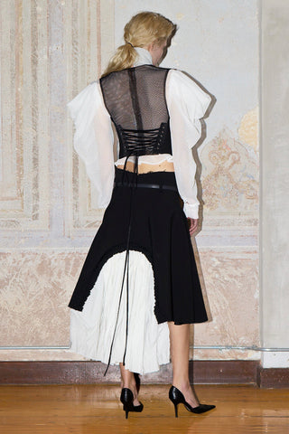 TAILORED PANELED SKIRT IN WOOL AND COTTON-POPLIN