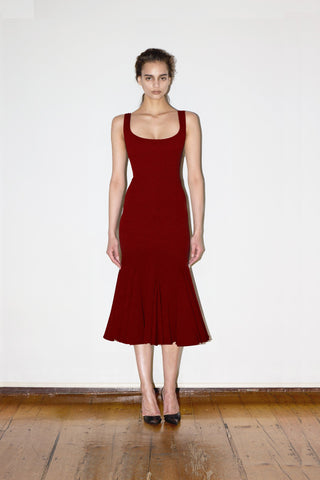 GODET MIDI DRESS IN CREPE-JERSEY