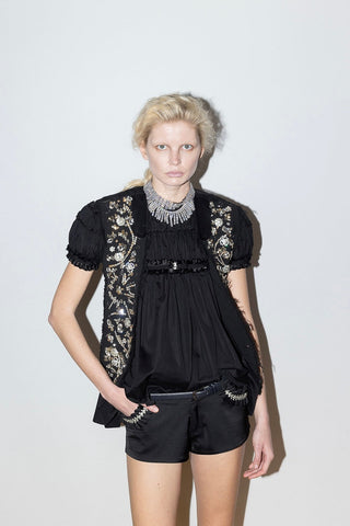 HAND-EMBROIDERED LACE-UP VEST IN WOOL