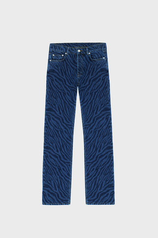 STRAIGHT-LEG JEANS IN ZEBRA-PRINT DENIM