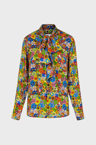 TAILORED PUSSY-BOW SHIRT IN PRINTED SATIN