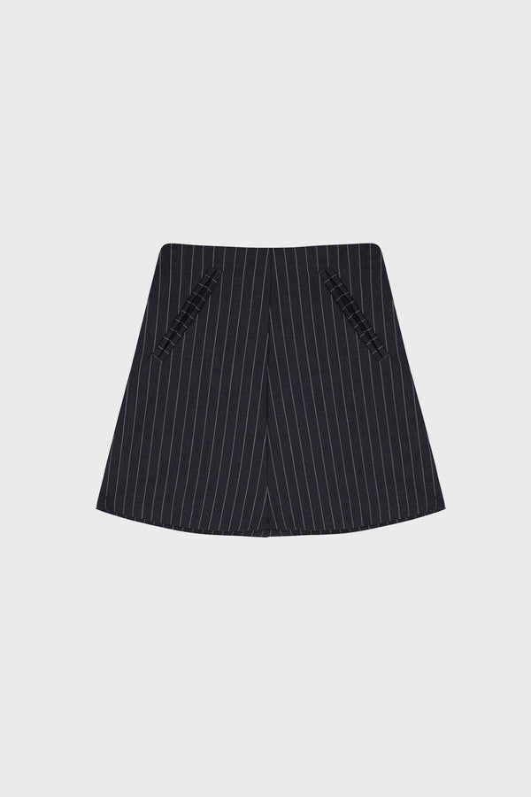 TAILORED MINI SKIRT IN PINSTRIPED VIRGIN WOOL