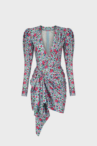 DRAPED MINI DRESS IN PRINTED STRETCH-JERSEY