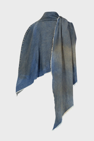 DISTRESSED CAPE IN SAND-WASHED DENIM