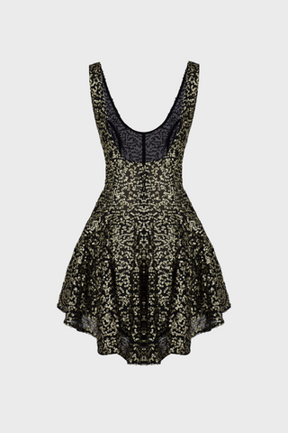 PANELED MINI DRESS IN SEQUIN-EMBELLISHED TULLE
