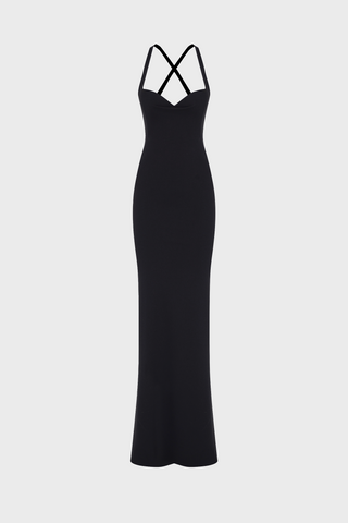 CROSS-BACK MAXI DRESS IN CREPE-JERSEY