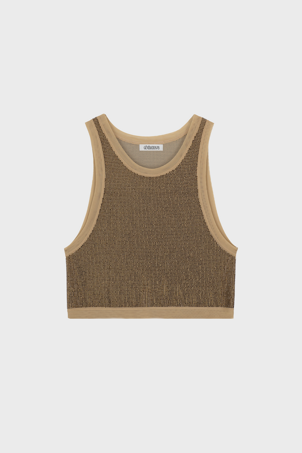 CRYSTAL-EMBELLISHED TANK TOP IN MESH