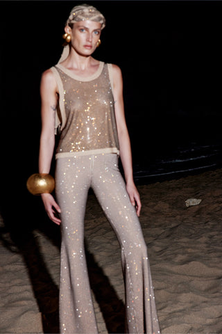 CRYSTAL-EMBELLISHED FLARED PANTS IN CREPE-JERSEY