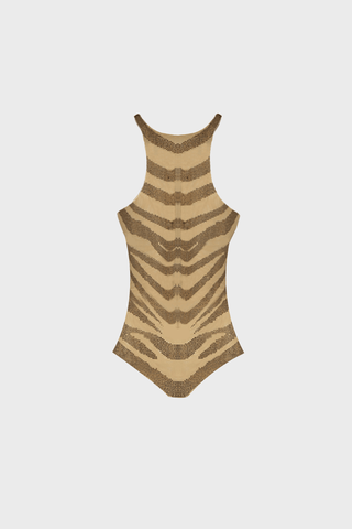 CRYSTAL-EMBELLISHED BODYSUIT IN MESH
