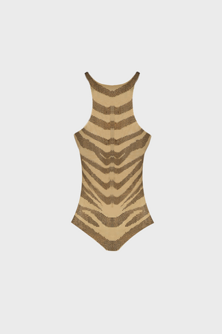 CRYSTAL-EMBELLISHED BODYSUIT IN MESH