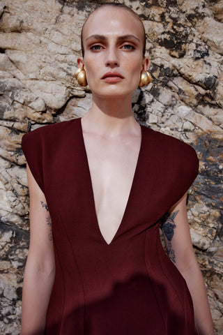 V-NECK TAILORED MINI DRESS IN ECOVERO-WOOL