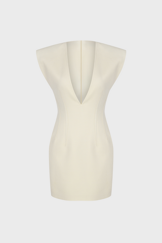 V-NECK TAILORED MINI DRESS IN SILK-BLEND WOOL