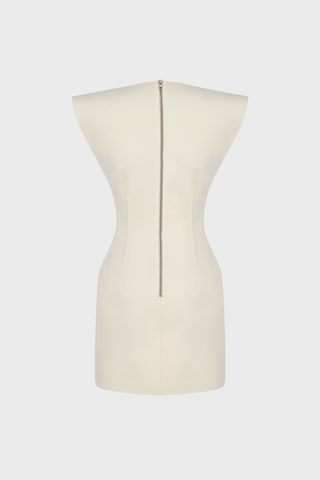 V-NECK TAILORED MINI DRESS IN SILK-BLEND WOOL