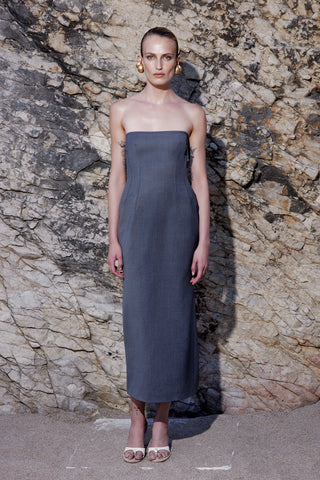 STRAPLESS TAILORED MIDI DRESS IN WOOL