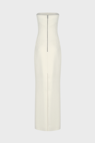 STRAPLESS TAILORED MIDI DRESS IN SILK-BLEND WOOL