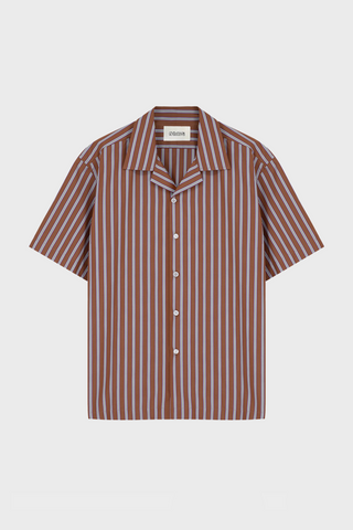 STRIPED CAMP-COLLAR SHIRT IN COTTON-POPLIN