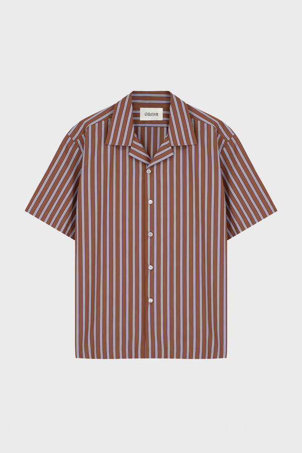 STRIPED CAMP-COLLAR SHIRT IN COTTON-POPLIN