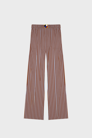 STRIPED WIDE-LEG PANTS IN COTTON-POPLIN